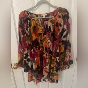 Spense Multicolor Floral Pleated Tunic with Chain Accent